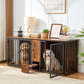 Wooden 70 inch double dog crate with feeding station and storage cabinet