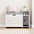 TrailBlaze Cat Litter Box Enclosure with Top Opening and Cushion, Side Table with Storage Shelf and Litter Mat, White