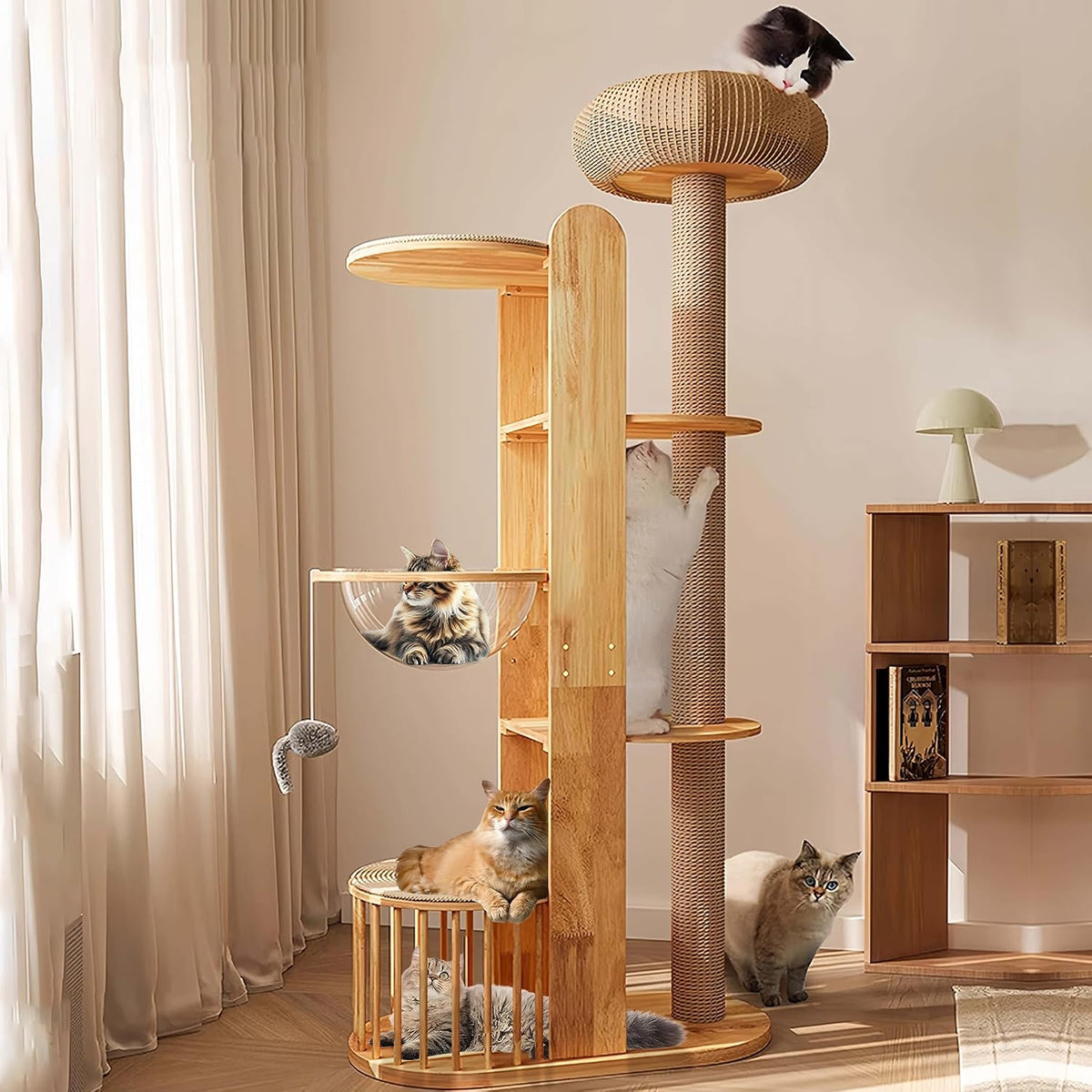 Corner metal-frame cat tree with hammock and platform – view 2