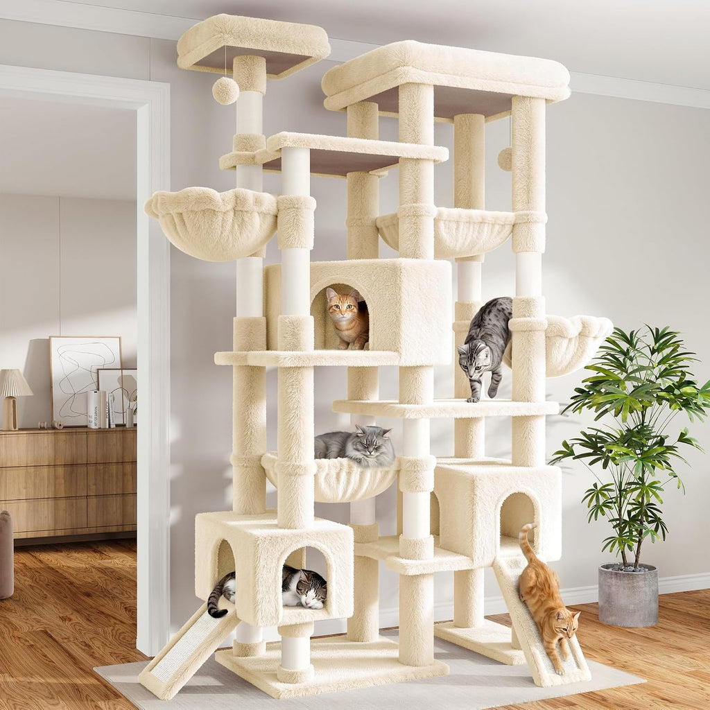 Dark grey 87 inch multi-level cat tree with baskets and hammocks – view 2