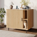 Natural wood large litter box enclosure with sliding door