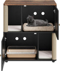 Two-tier wooden litter box furniture cabinet with scratching post – view 2