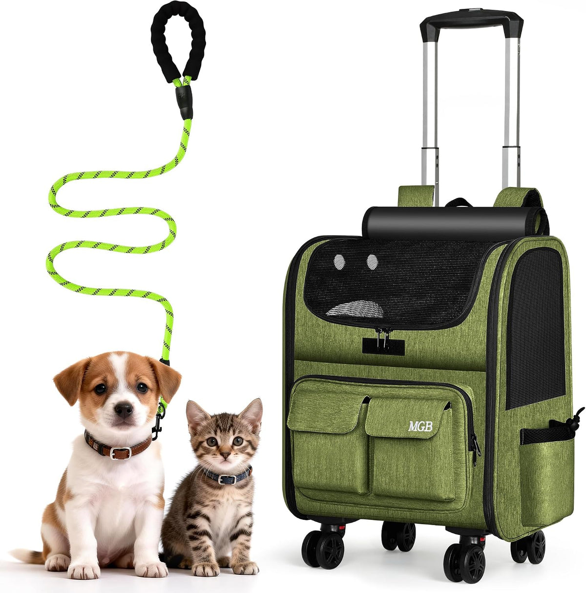 Gray foldable rolling pet carrier with removable wheels – view 5