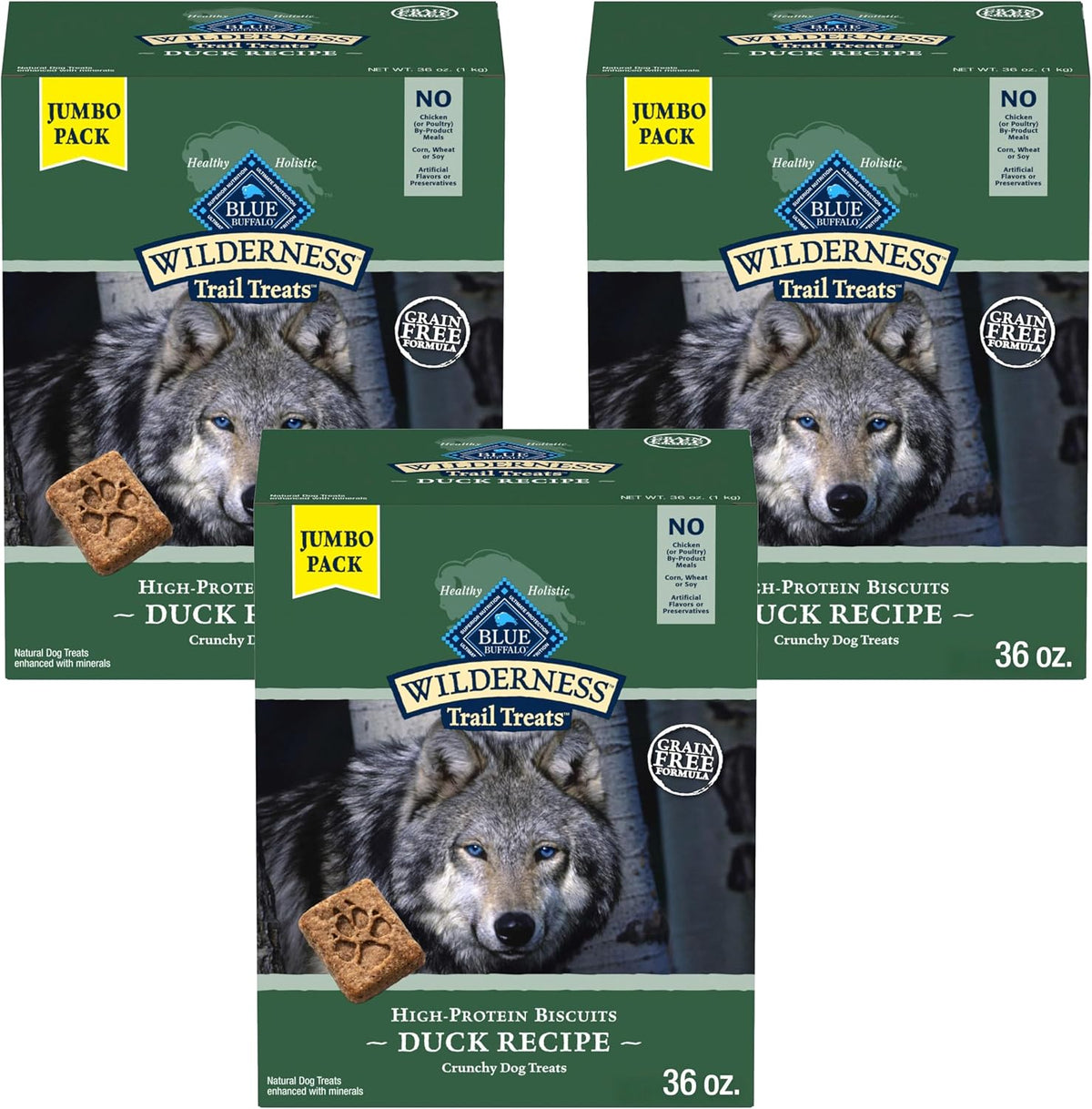 Variety pack of grain-free crunchy dog biscuit bags in duck, turkey and salmon – view 11