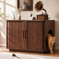 Walnut fluted litter box enclosure cabinet with sliding tambour door