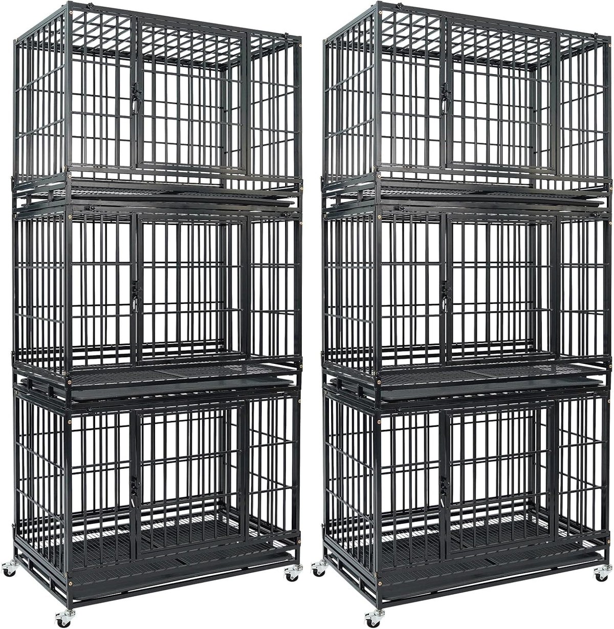 Two stacked 36 inch heavy duty metal dog crates on lockable wheels – view 5