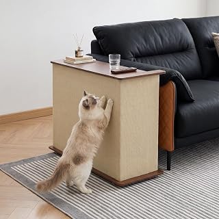 Cat Scratcher Couch Side Table with Flip-Top Storage and Locking Wheels