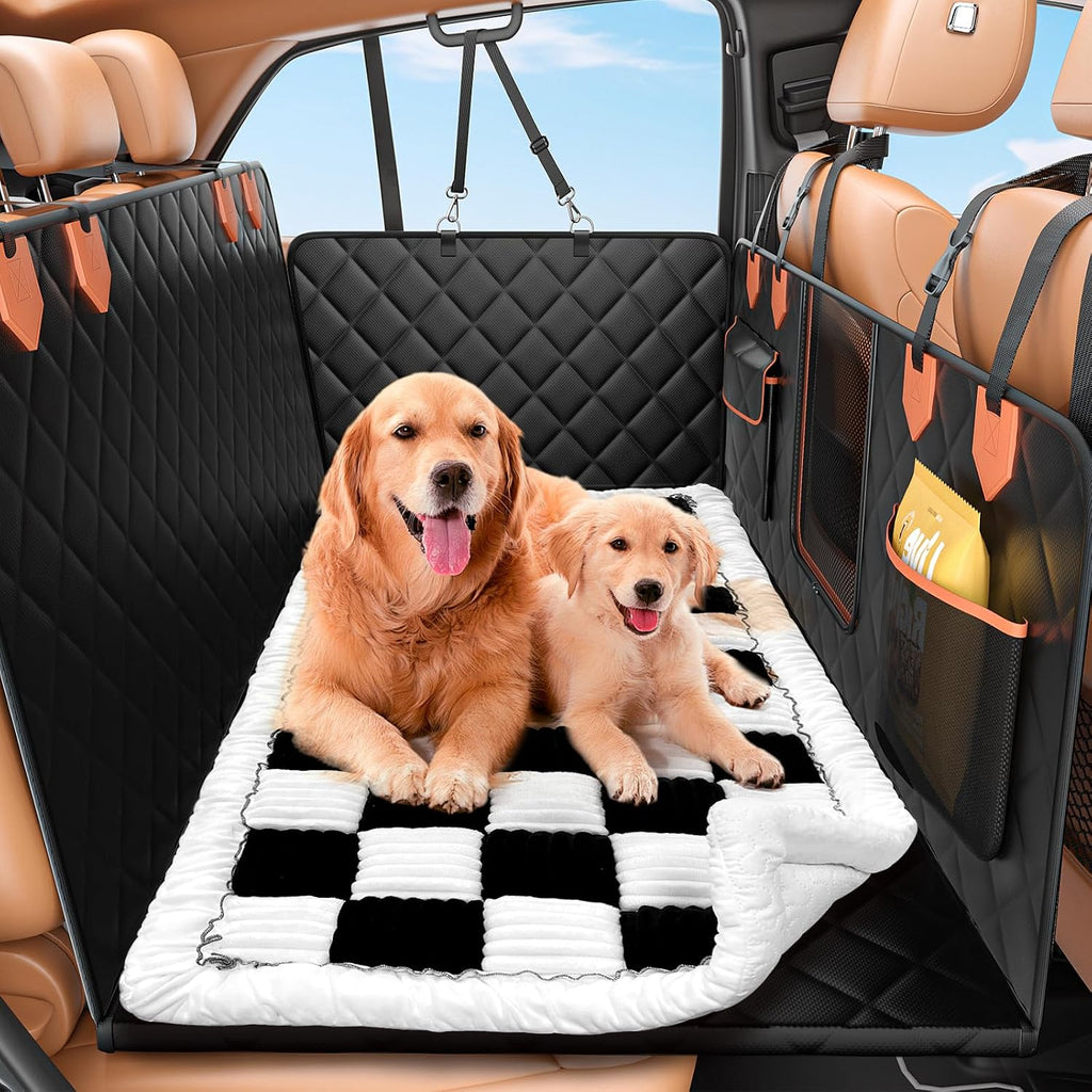 Hard bottom dog back seat extender with mesh window installed in a truck – view 4
