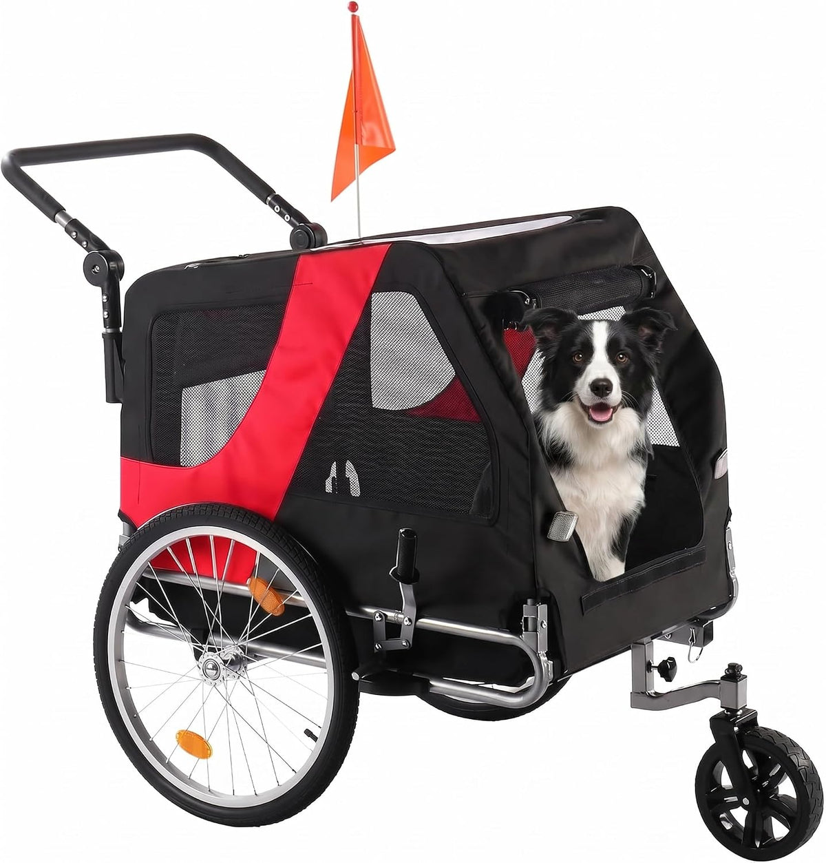 Foldable pet bike trailer with mesh cabin attached to a bicycle – view 3
