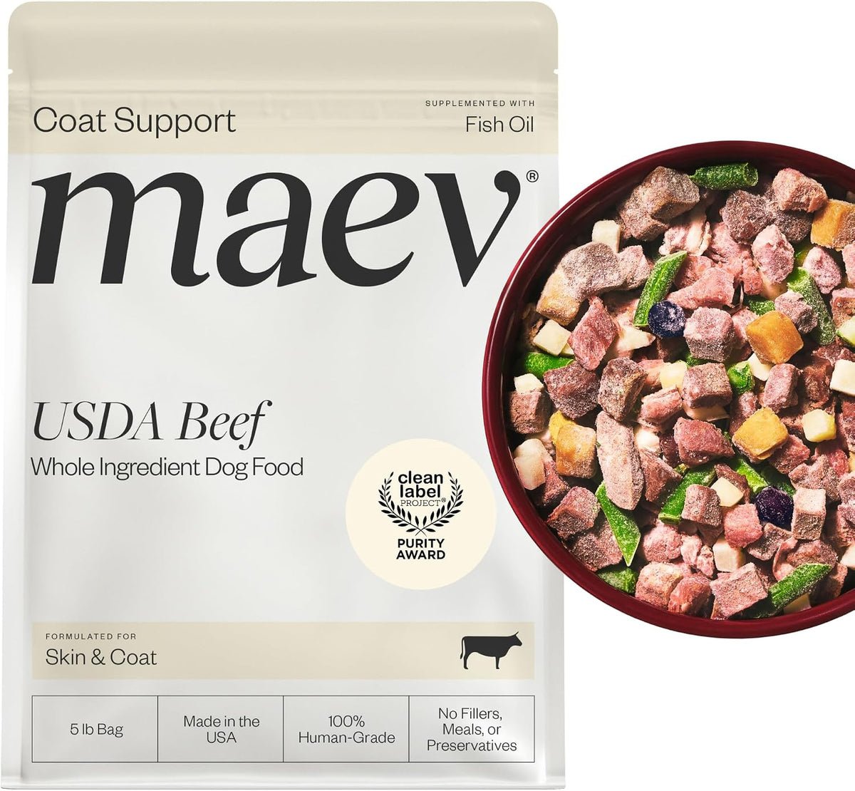 Frozen fresh beef dog food skin and coat recipe in packs with a bowl – view 7