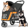 Gray foldable three-wheel pet stroller with breathable mesh carriage – view 2
