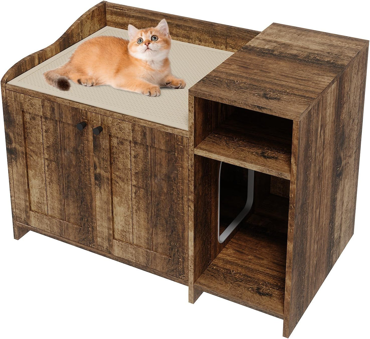 Wooden hidden litter box enclosure cabinet styled as a side end table – view 2
