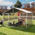 Large galvanized steel outdoor dog kennel with fabric roof cover