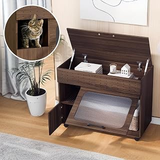 35.5" Cat Litter Box Enclosure with Top Opening, Wooden Hideaway and Storage Bench