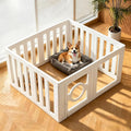 Ten-panel puppy playpen with door and suction cup feet on a wood floor – view 2