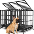 Heavy duty steel dog crate on lockable wheels with tray – view 7