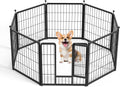 White heavy duty metal dog playpen with eight 32 in panels set up in a yard – view 7