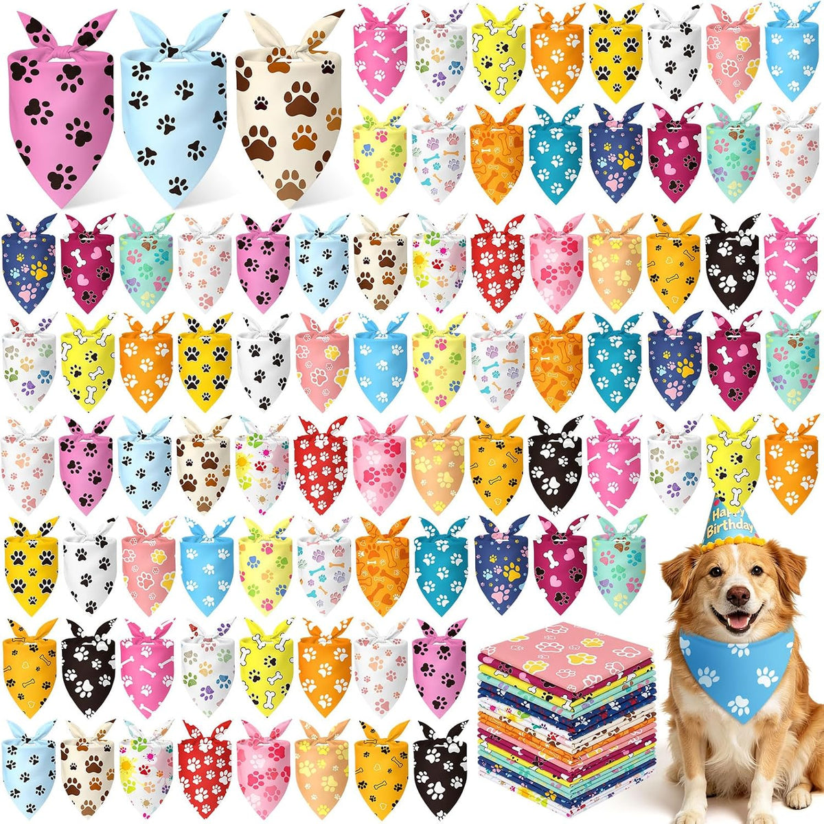 Assorted orange and black Halloween print triangle dog bandanas – view 2