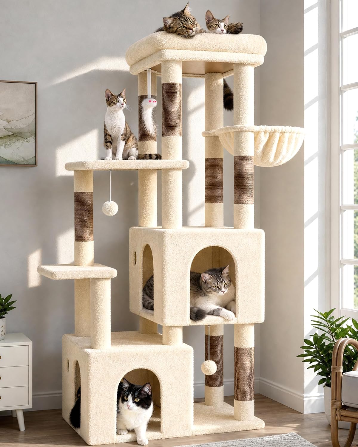 Light grey 61 inch heavy-duty cat tree with large top perch – view 2