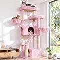 69-Inch Heavy-Duty Cat Tree with Large Platform, 5 Scratching Posts, Sisal Board and Hammock, S69, Pink