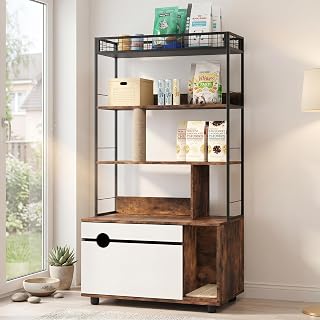 Hidden Cat Litter Box Enclosure with 4-Tier Shelves and Scratching Post, 2-in-1 Large Wooden Cabinet