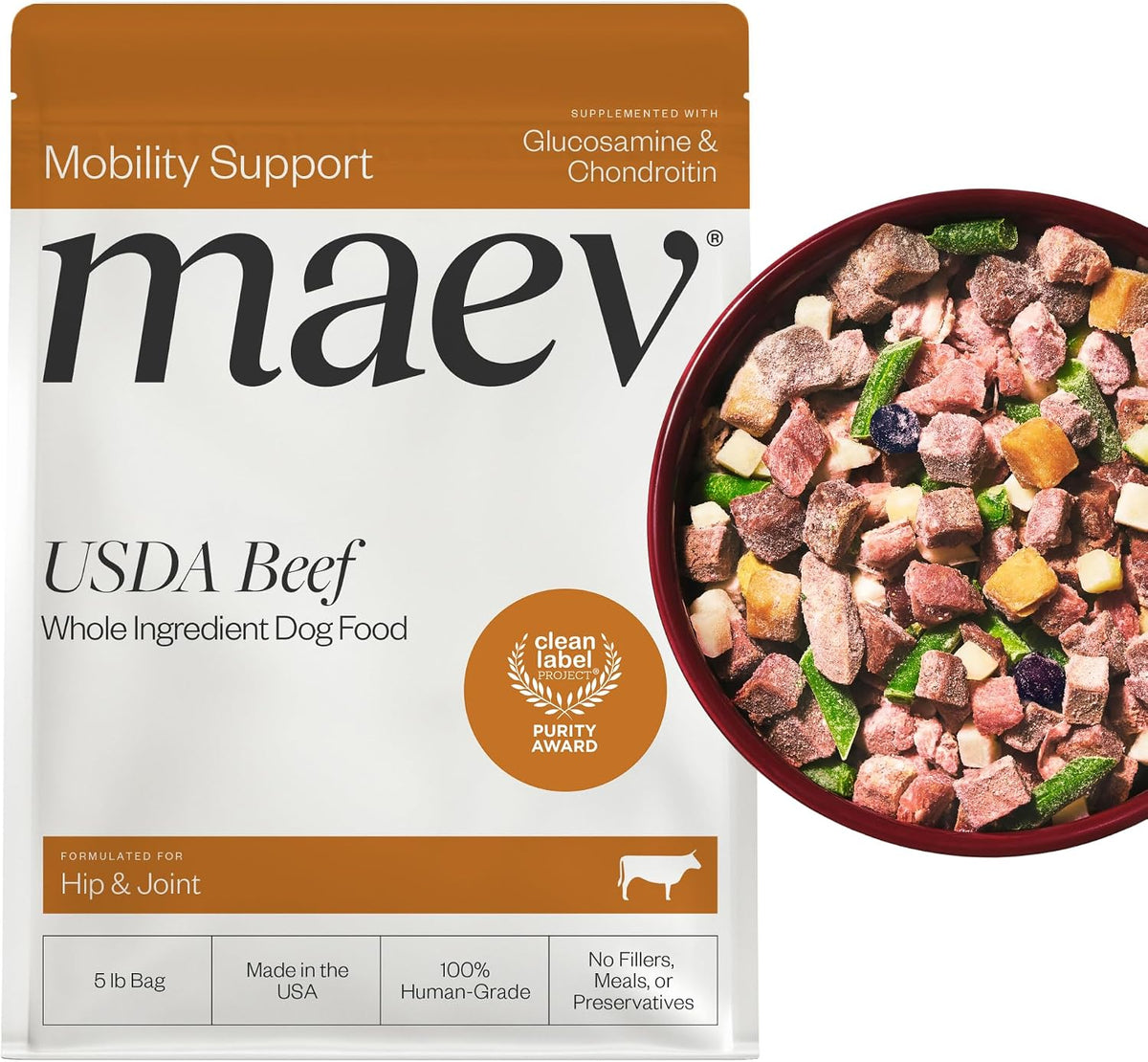 Packages of frozen fresh beef dog food with a served bowl – view 12
