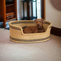 Natural handwoven straw dog bed basket with cushion