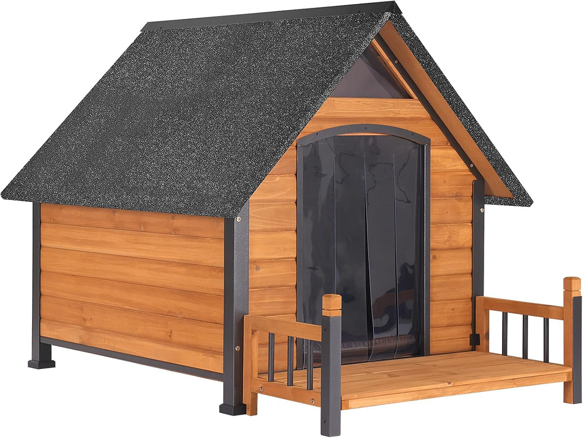 Large weatherproof outdoor dog house with metal frame
