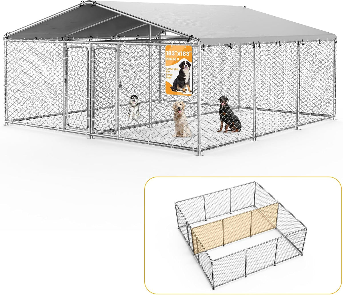 Large galvanized welded wire outdoor dog kennel with waterproof roof cover – view 3