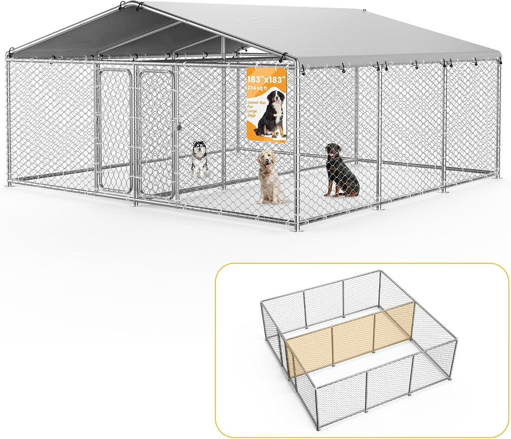 Large galvanized steel chain link outdoor dog kennel with roof – view 4