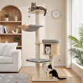 NUNU LAB 69 Inch Modern Wood Cat Tree for Large Cats with Scratching Posts, Hammock, Condo and Removable Cushions