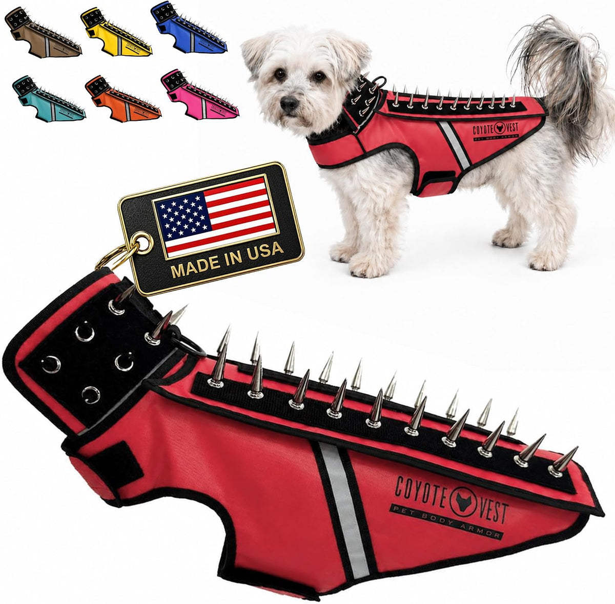 Fluorescent orange stab-resistant small dog harness vest with spike add-on – view 7