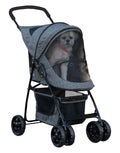 Dark platinum zipperless pet stroller with storage basket