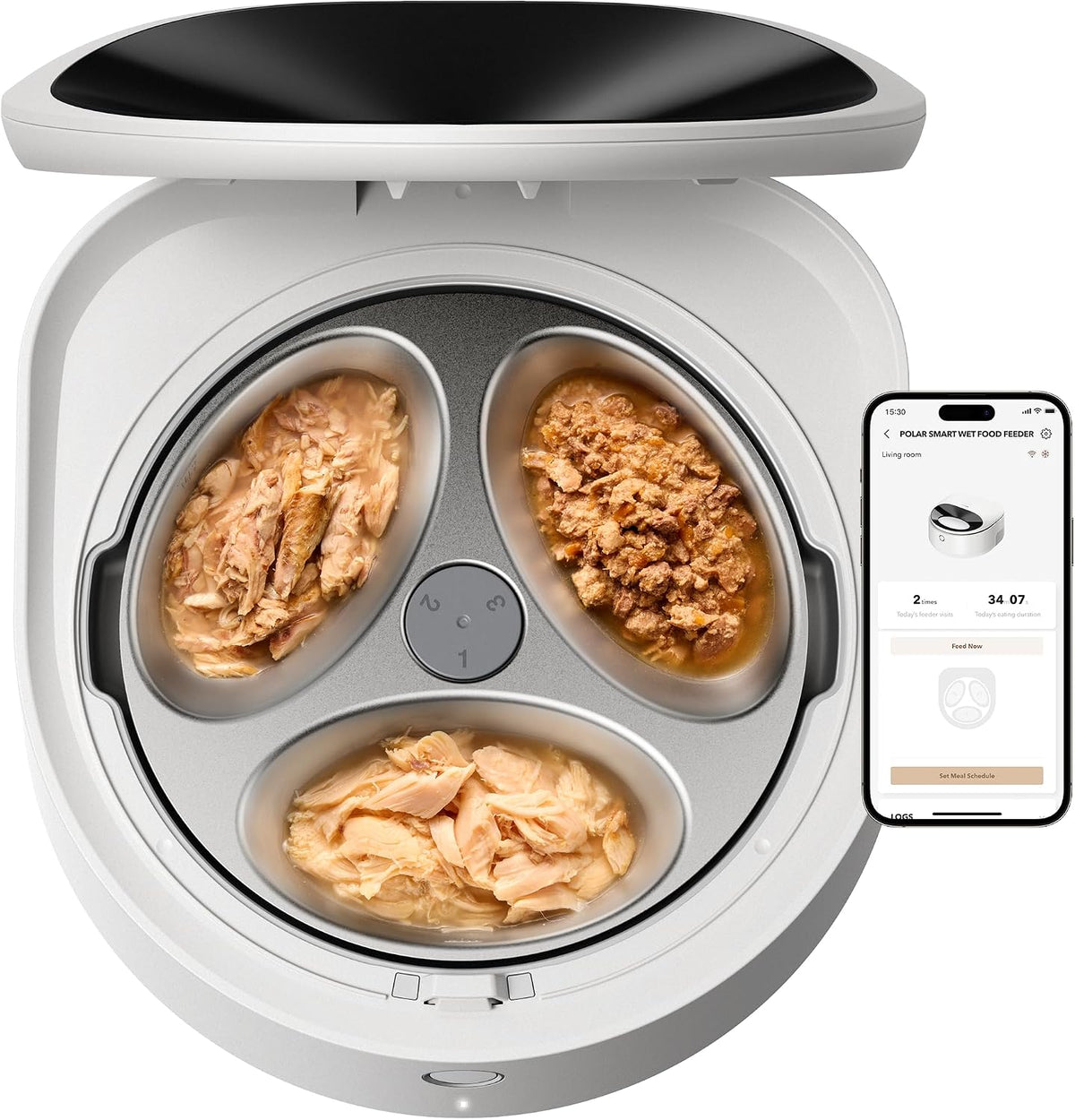 Refrigerated automatic wet food cat feeder with stainless steel bowl – view 3