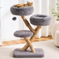 HITTITE Natural Solid Wood Cat Tree Tower with Scratching Post, 37.8 Inch Modern Tower with Bed and Platforms, Real Branch