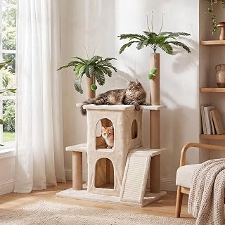 Tribesigns 61" Tall Cat Tree for Large Adult Indoor Cats, Multi-Level with 2 Plush Condo Perches, Sisal Posts and Toys, Beige