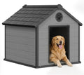 Wood-look plastic outdoor dog house with an elevated floor – view 2