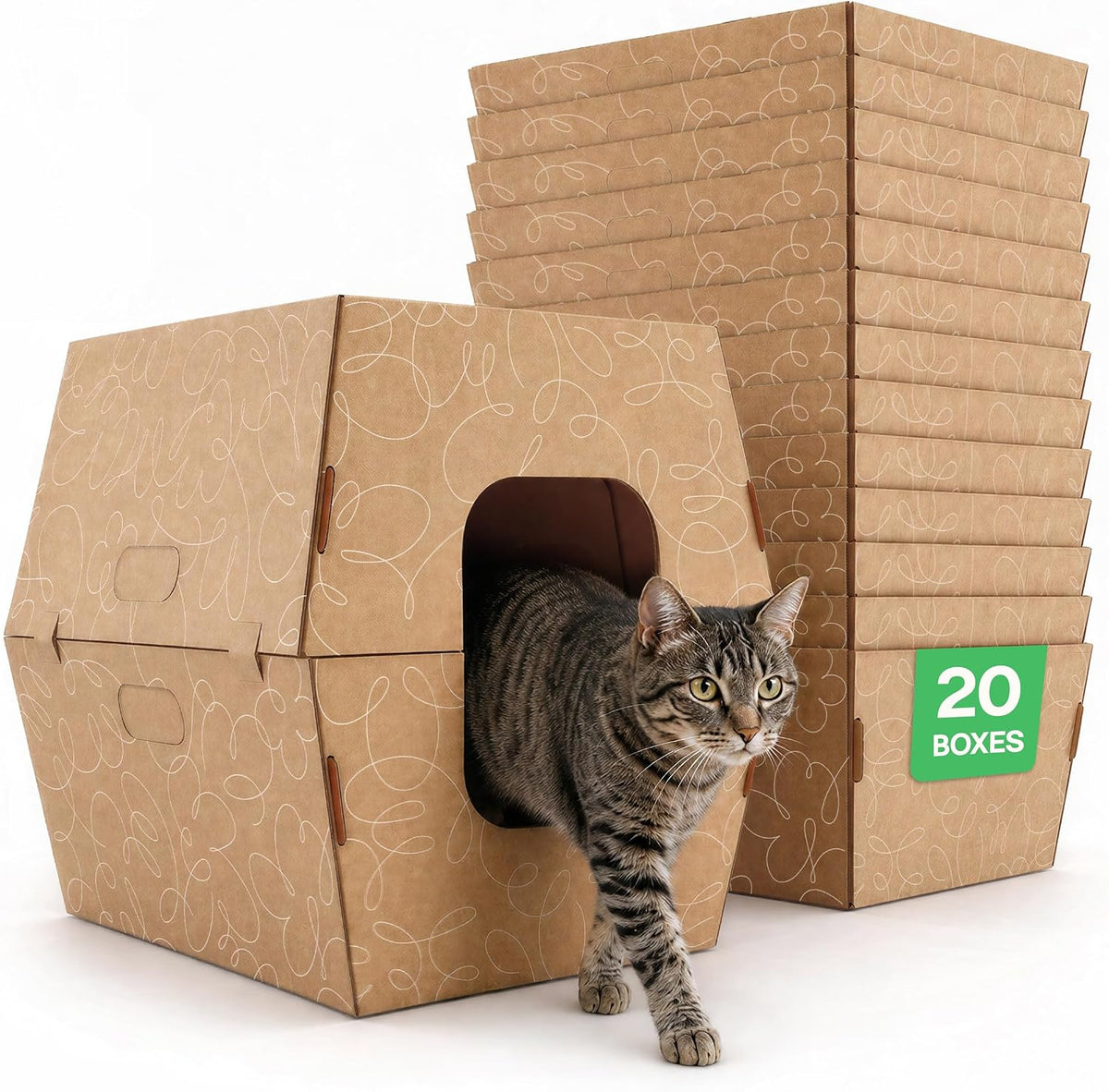 Stack of extra large disposable cardboard cat litter boxes with high sides