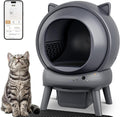 Grey globe-shaped robot self-cleaning litter box with litter mat