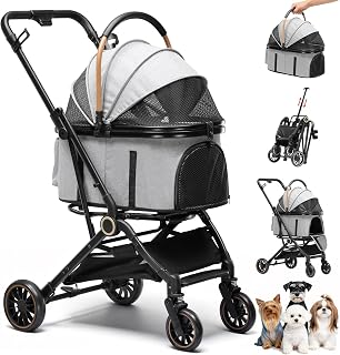 GTPLAYER 3-in-1 Pet Stroller with Removable Carrier, Foldable, All-Terrain, Up to 45 lbs, Gray