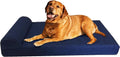 Extra large memory foam dog bed with head rest and navy denim cover