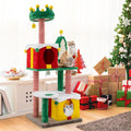 Christmas cat tree with gift box condos and plush top perch