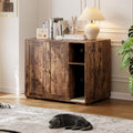Brown litter box enclosure cabinet for self-cleaning litter box with power outlet and USB ports