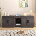 3-in-1 Cat Litter Box Enclosure Cabinet, 55 Inch, Double-Room