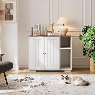 Dog-Proof Cat Litter Box Enclosure Cabinet, Modern, for Automatic Litter Boxes