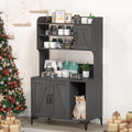 Walnut cat litter box cabinet with storage shelves and litter mat