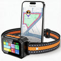 GPS dog fence collar with LCD screen beside a smartphone showing a fence map