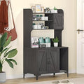 Large Hidden Cat Litter Box Enclosure with Storage Shelves, Doors and Scratching Pad, Walnut