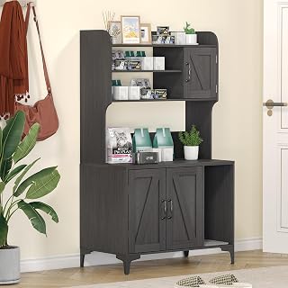 Large Hidden Cat Litter Box Enclosure with Storage Shelves, Doors and Scratching Pad, Walnut