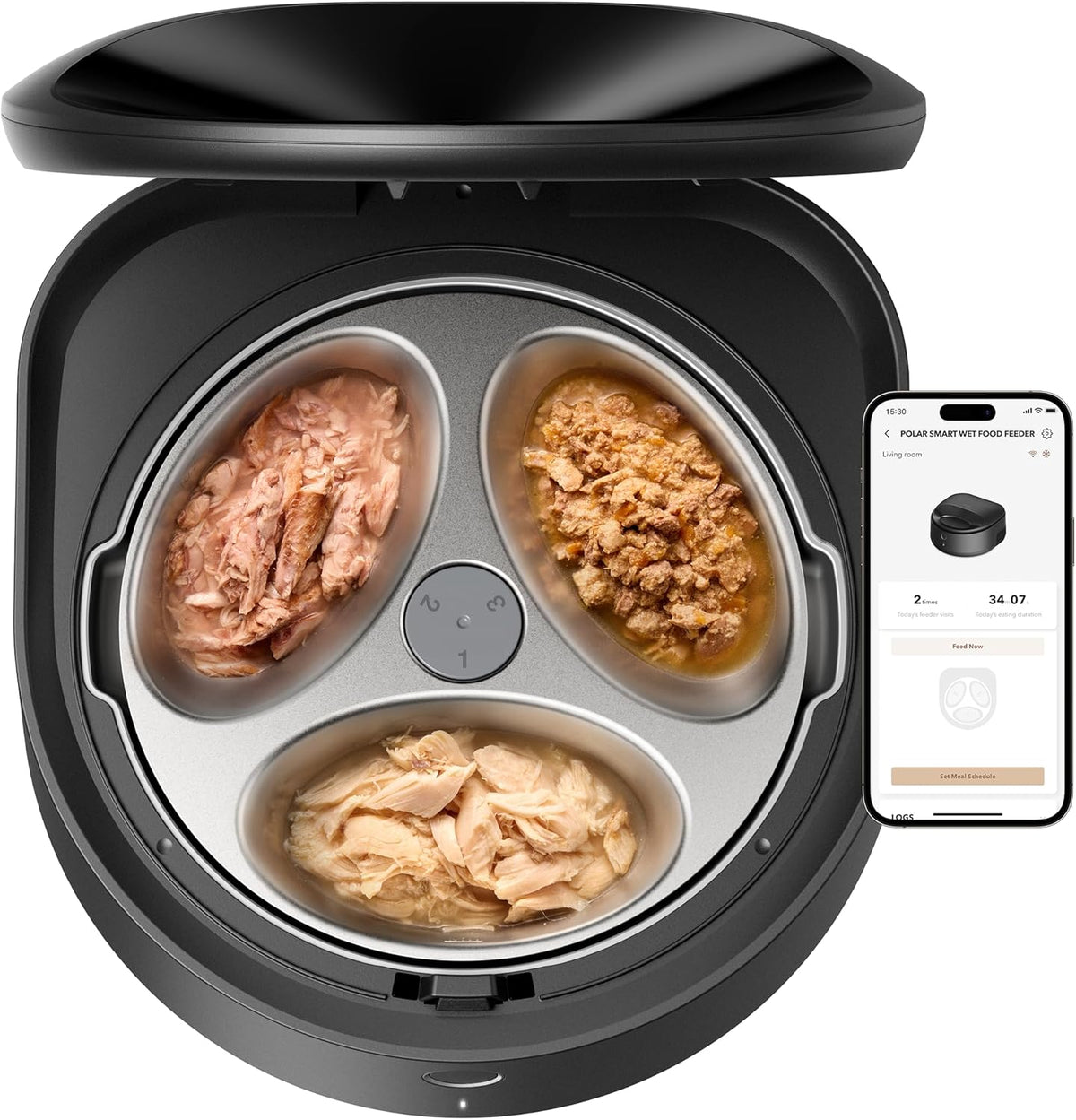 Refrigerated automatic wet food cat feeder with stainless steel bowl